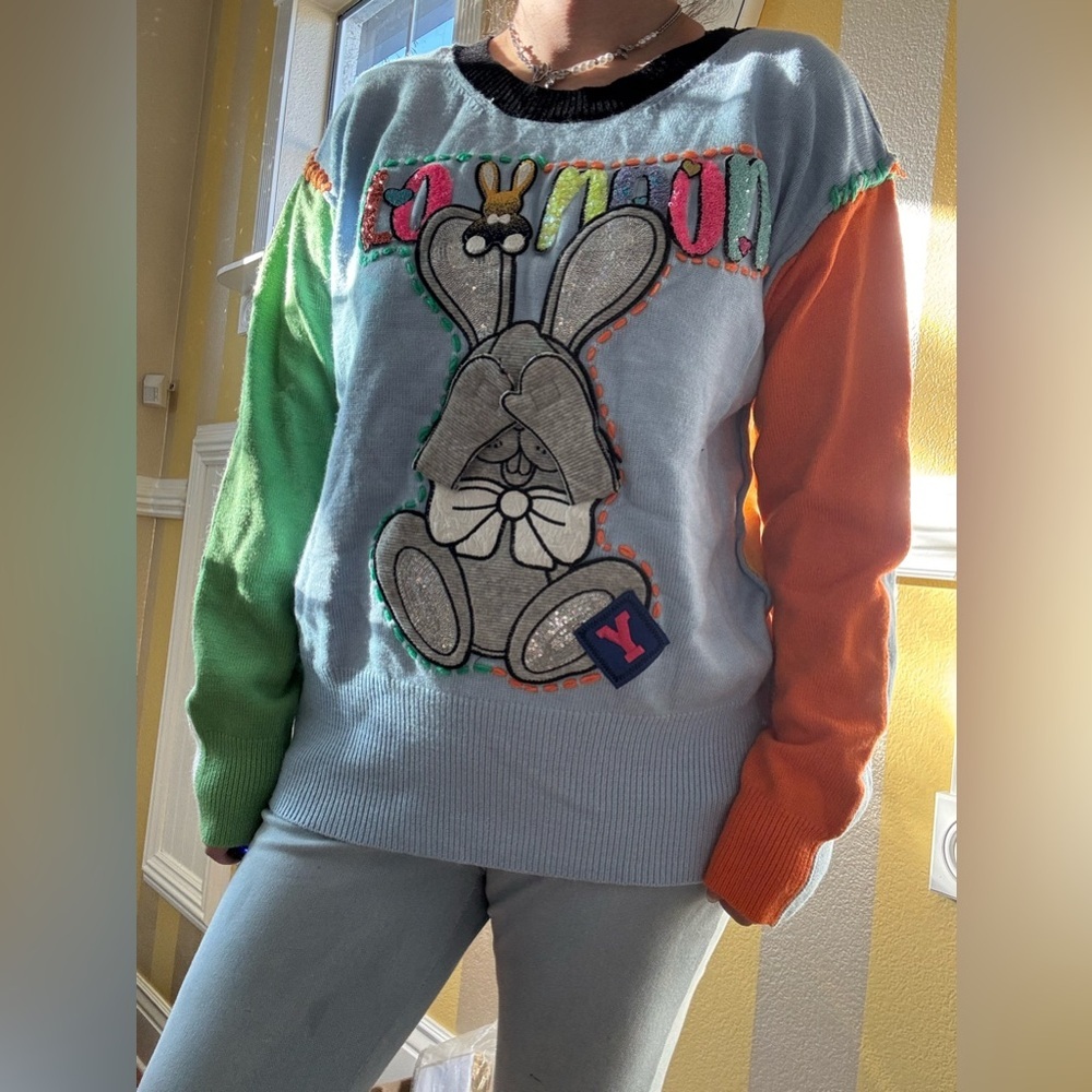 Colorful Bunny Patch Sweater New